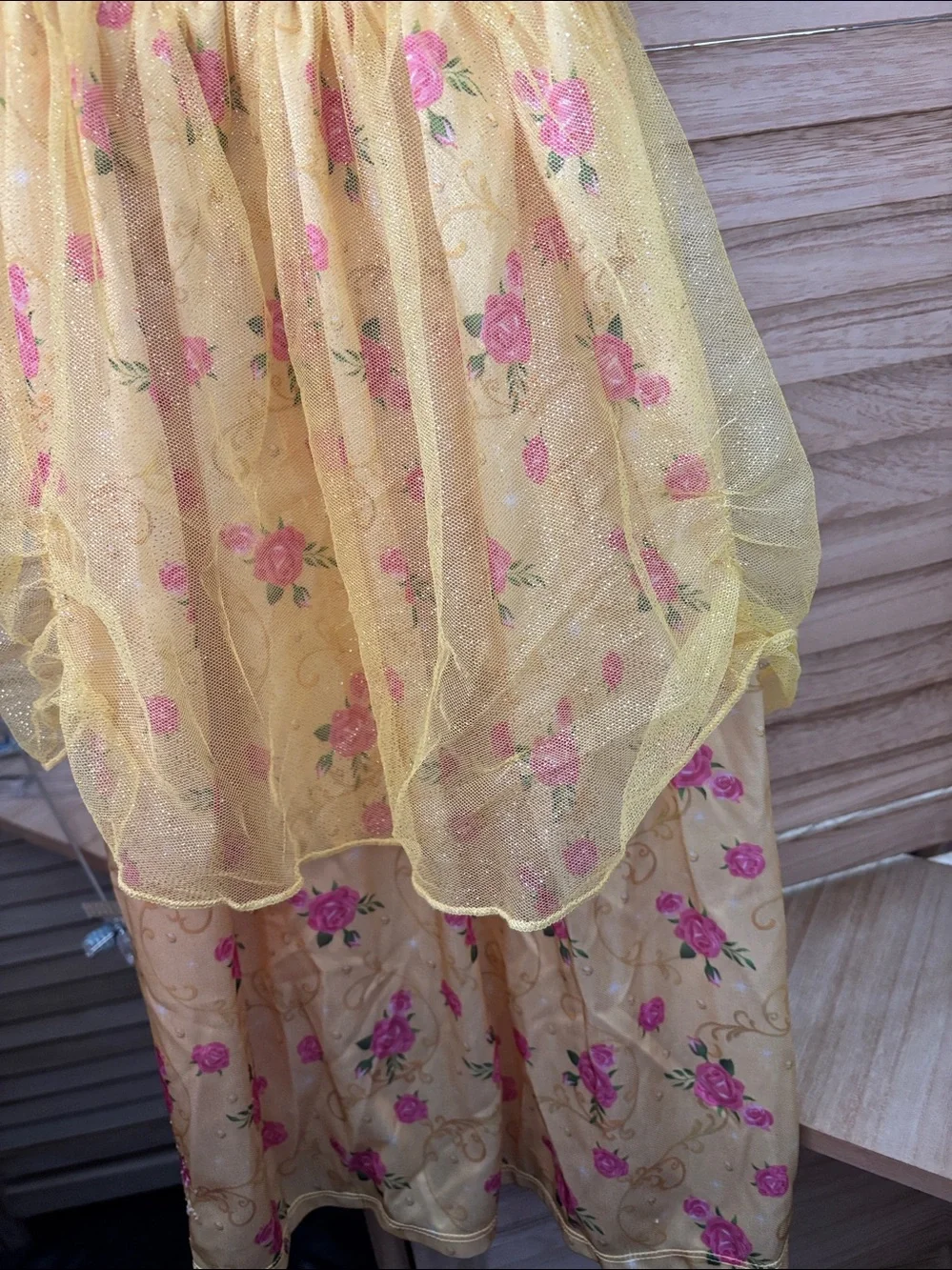 Disney Yellow Belle Dress with Pink Rose Details 4/5